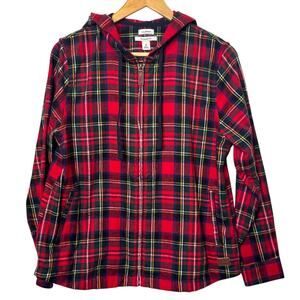 L.L. Bean Women's Size Medium Red Scotch Plaid Flannel Shirt, Relaxed Zip Hoodie